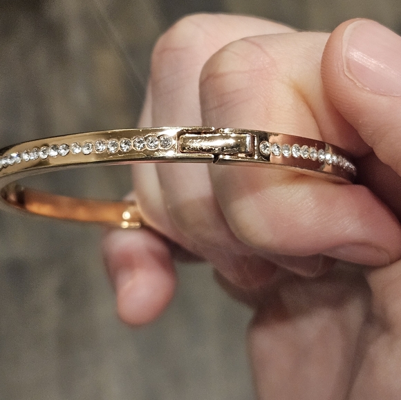 Kate Spade Rose Gold Tone Clear Pave Snap Closure Bangle Bracelet - Picture 6 of 7